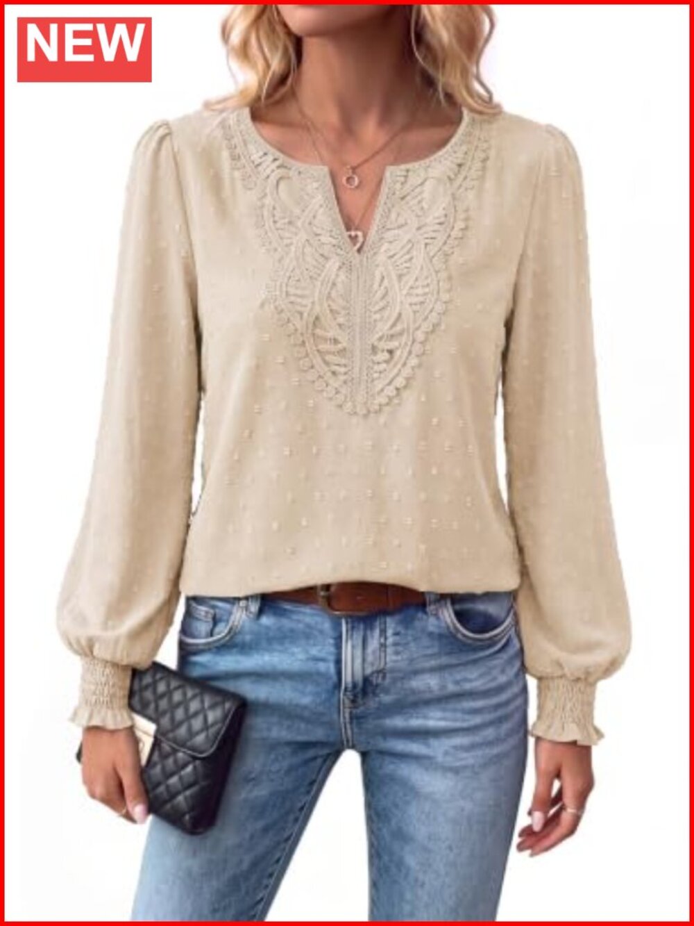 Lace Boho Top Long Sleeve Embroidered V Neck Blouse